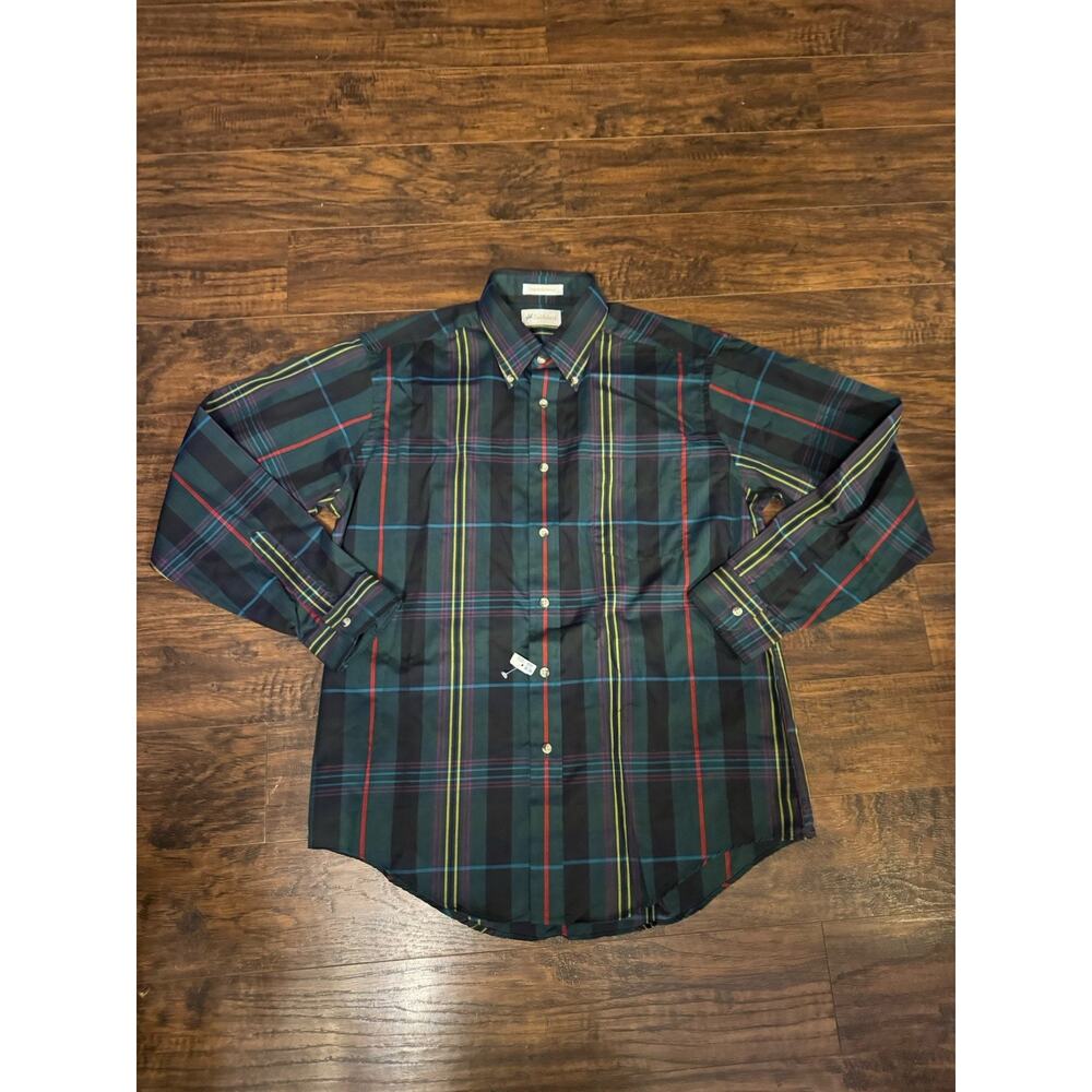 Vintage Saddlebred Men’s Button Up Green Plaid Single Needle Tailoring Sz:L